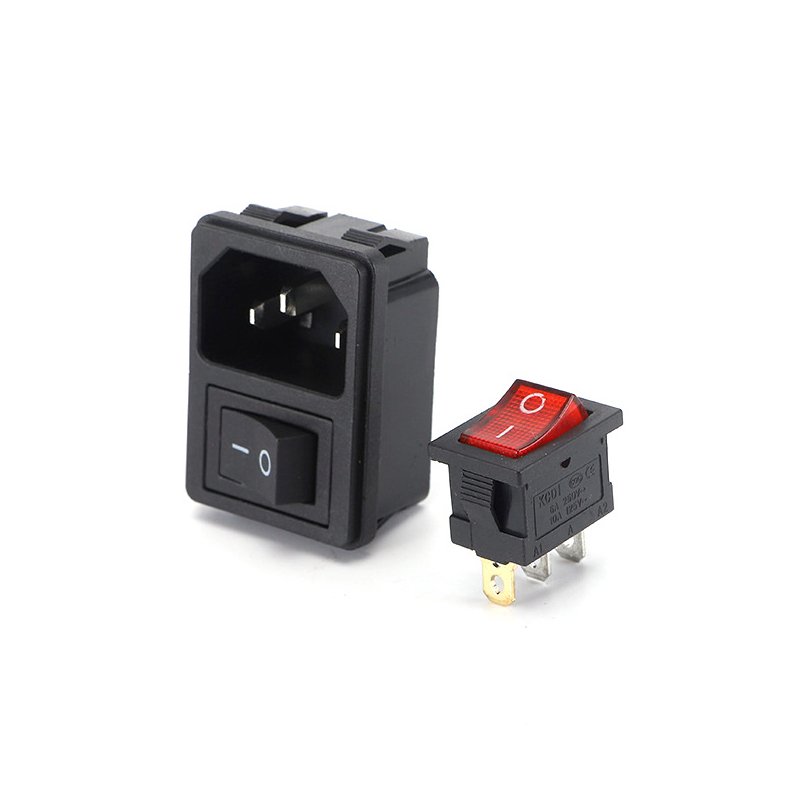 AC power socket with rocker switch 2-in-1 type 3 Pin AC-02A plug with/without light 2pin power switch socket