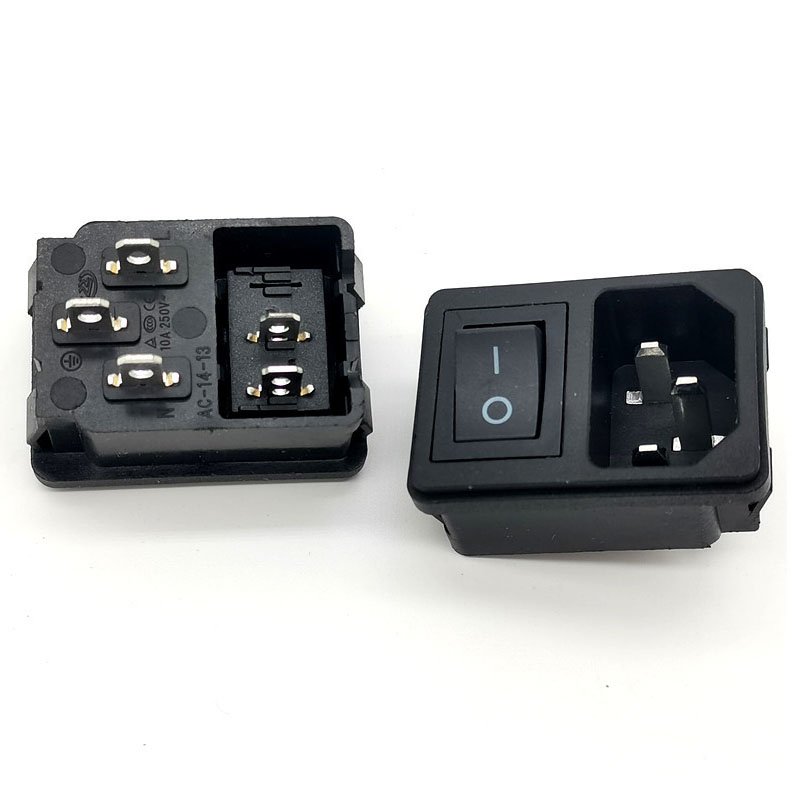AC power socket with rocker switch 2-in-1 type 3 Pin AC-02A plug with/without light 2pin power switch socket
