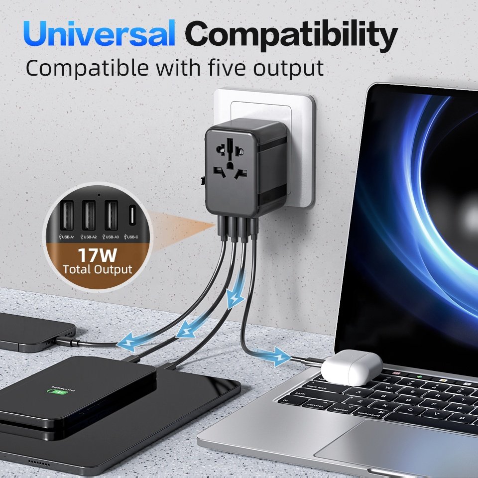 Worldplug International Plug Converter Adaptor Worldwide Travel Charger Universal Adapter Plug with 3 usb and type-c