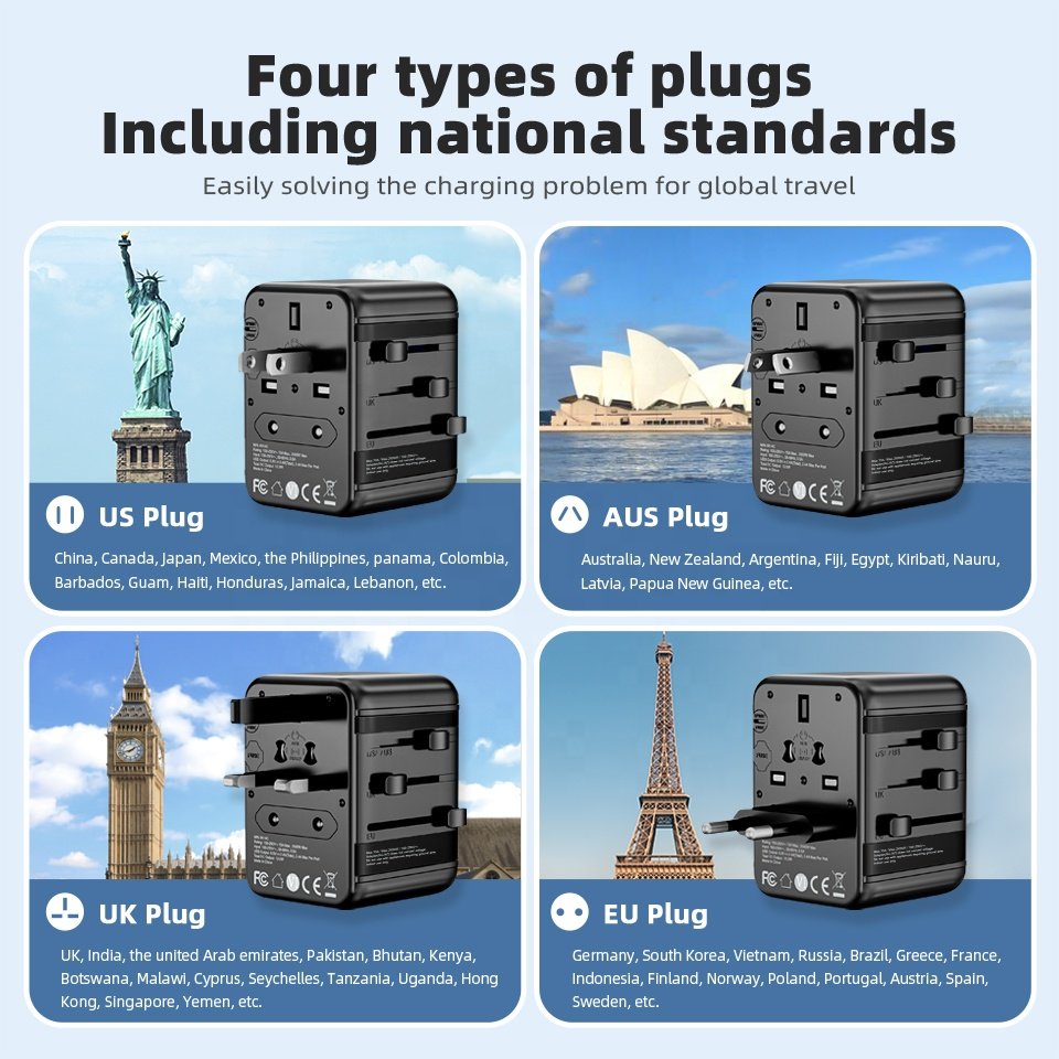 Worldplug International Plug Converter Adaptor Worldwide Travel Charger Universal Adapter Plug with 3 usb and type-c