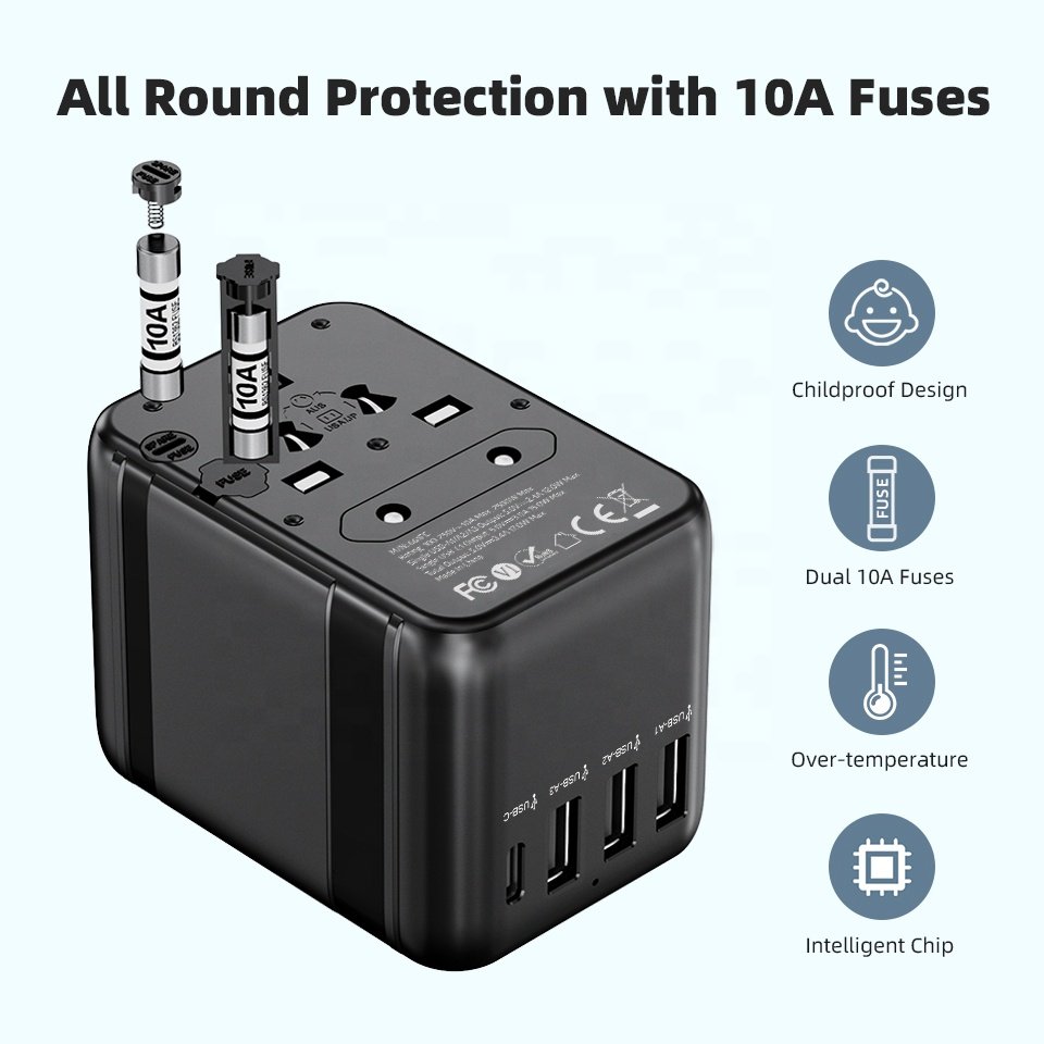 Worldplug International Plug Converter Adaptor Worldwide Travel Charger Universal Adapter Plug with 3 usb and type-c