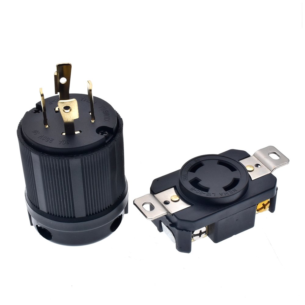 Black American 30A 125V/250V NEMA L15-30P L15-30R US 4-hole anti-off industry power plug socket inline wire connector