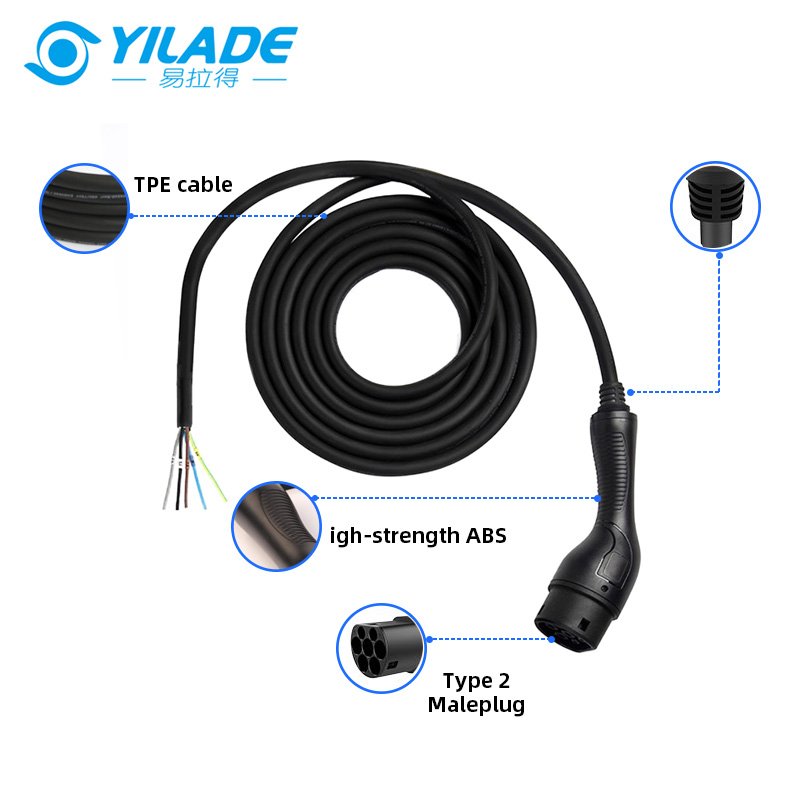 Fisher Hot Selling IEC 62196 type 2 32A Single-phase 5m AC Mennekes electric vehicle EV charging cable plug connector