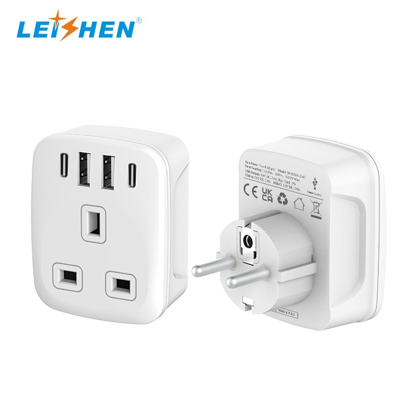 5 IN 1 Universal EU to UK Travel Adapter UKCA UK to European Plug Adapter with 2 USB Ports & 2 Type C 3.4A PD20W