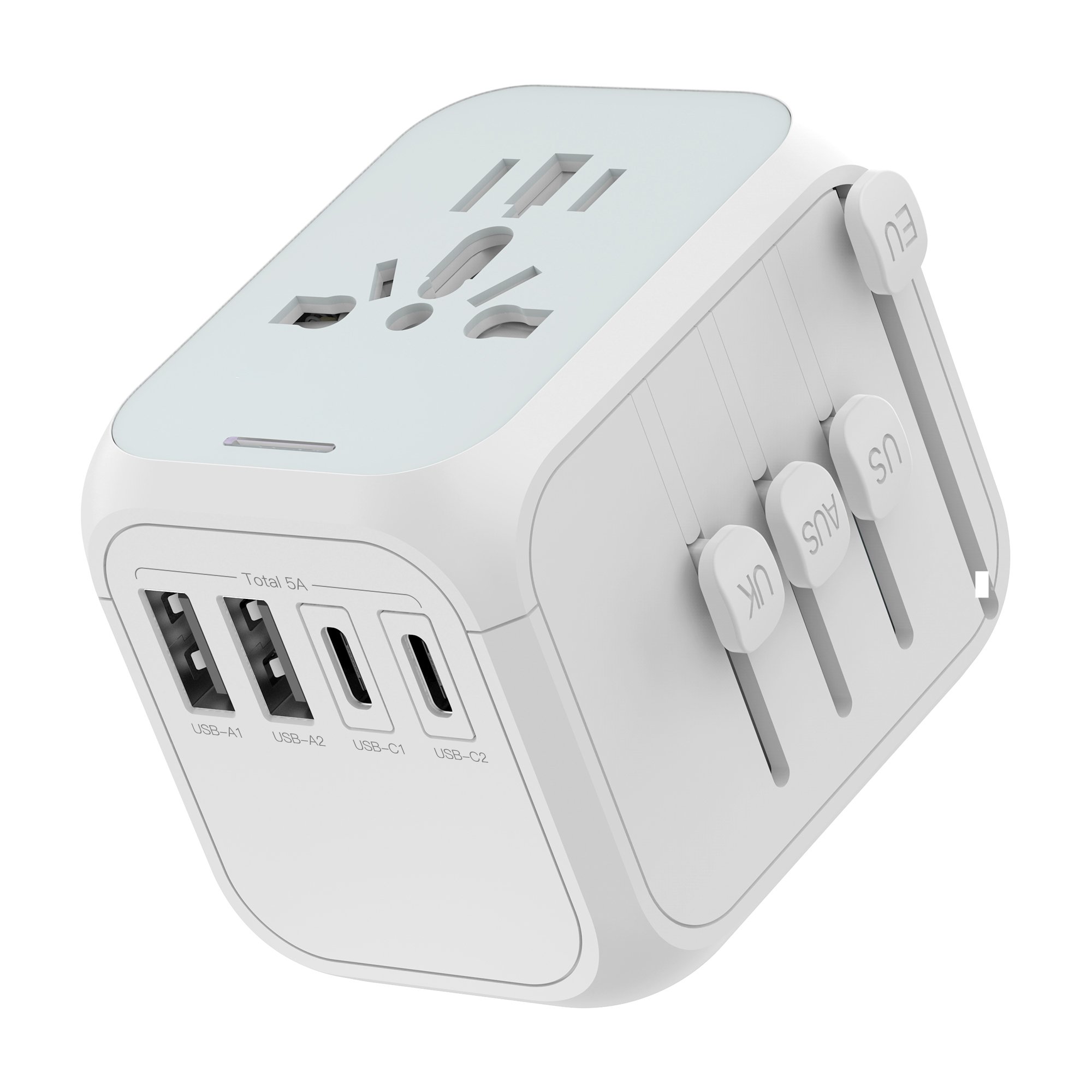 All In One Universal Usb Travel Power Adapter With 2 Usb Port And 2 Type-c International Wall Charger Worldwide Ac Power Plug