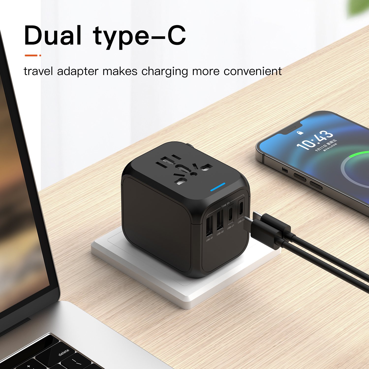 All In One Universal Usb Travel Power Adapter With 2 Usb Port And 2 Type-c International Wall Charger Worldwide Ac Power Plug