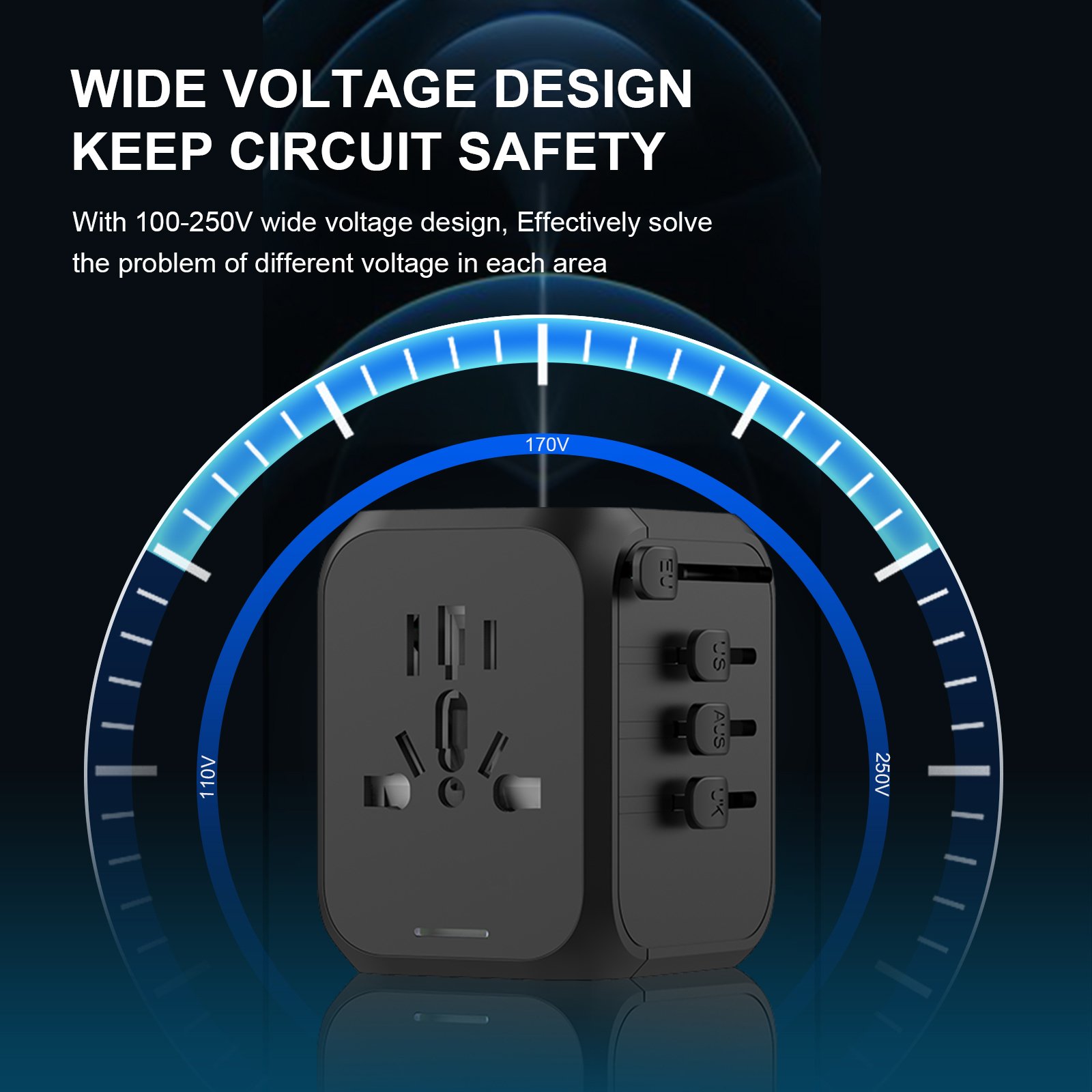 All In One Universal Usb Travel Power Adapter With 2 Usb Port And 2 Type-c International Wall Charger Worldwide Ac Power Plug