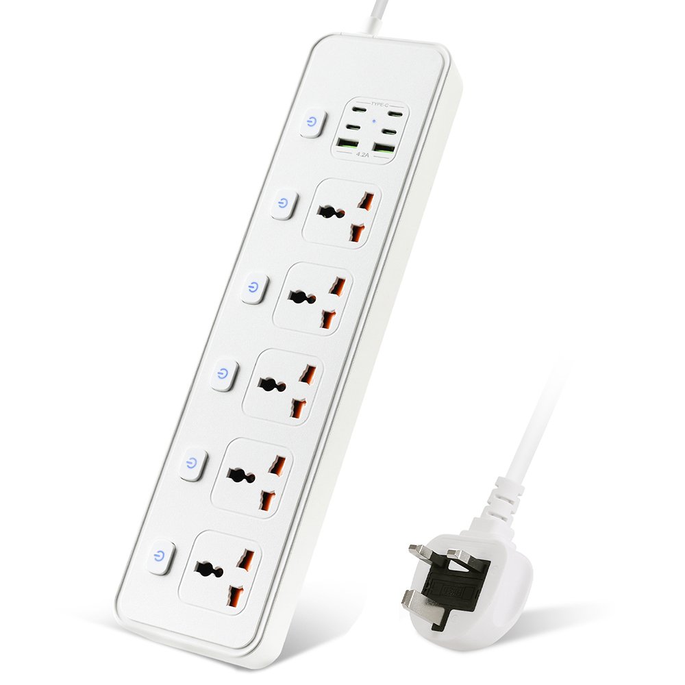 UK/US/EU plug 5 outlets universal standard socket with independent switch 2M wire 13A 250V 3250W power strip extension