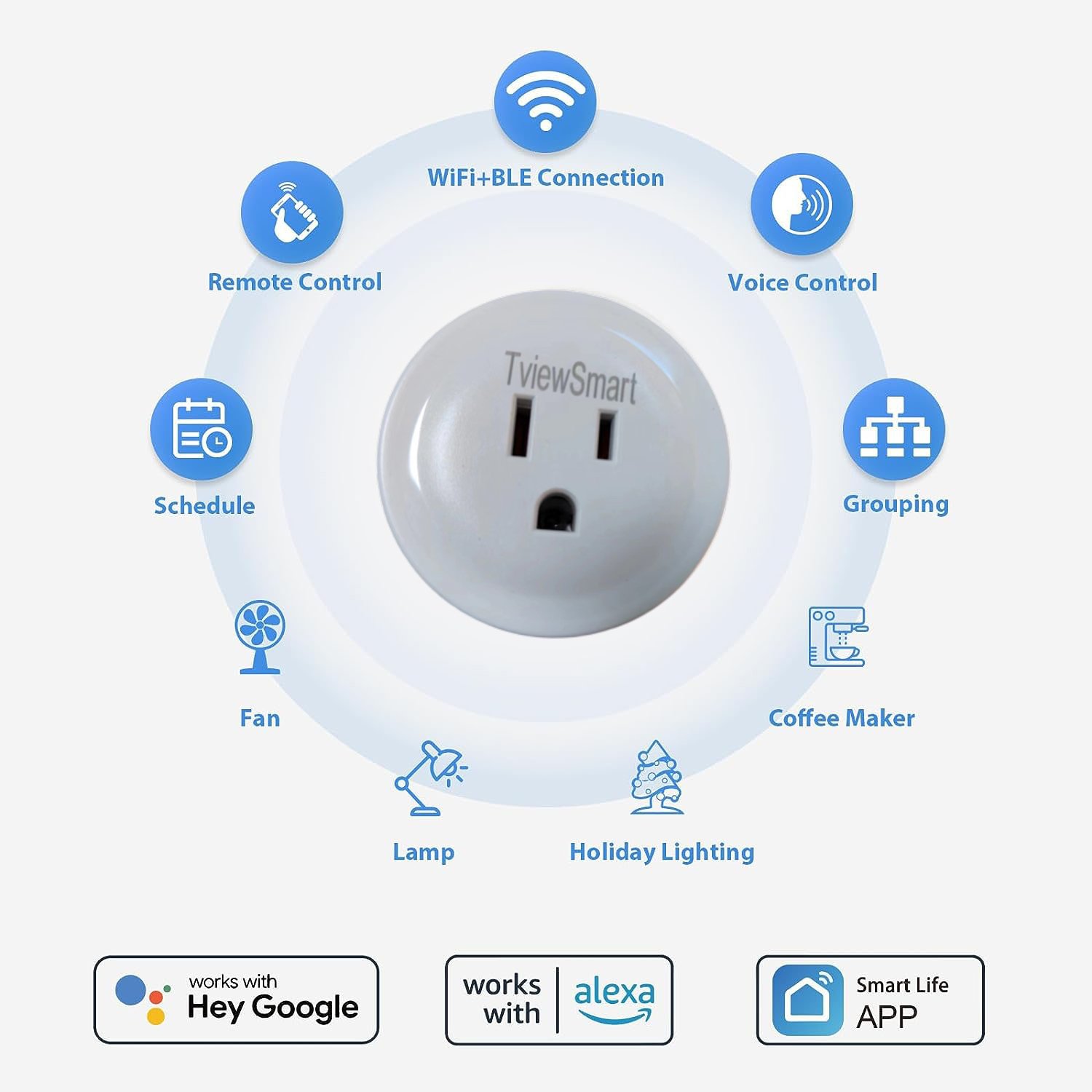 TviewSmart Smart Mini Plug, WiFi Electric Plugs Compatible with Alexa and Google Home, US