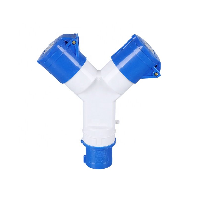 ZNG-1012 IP44 2 Way Industrial Plug 2P+PE 16A One In Two Outlet Industrial Y Splitter Socket