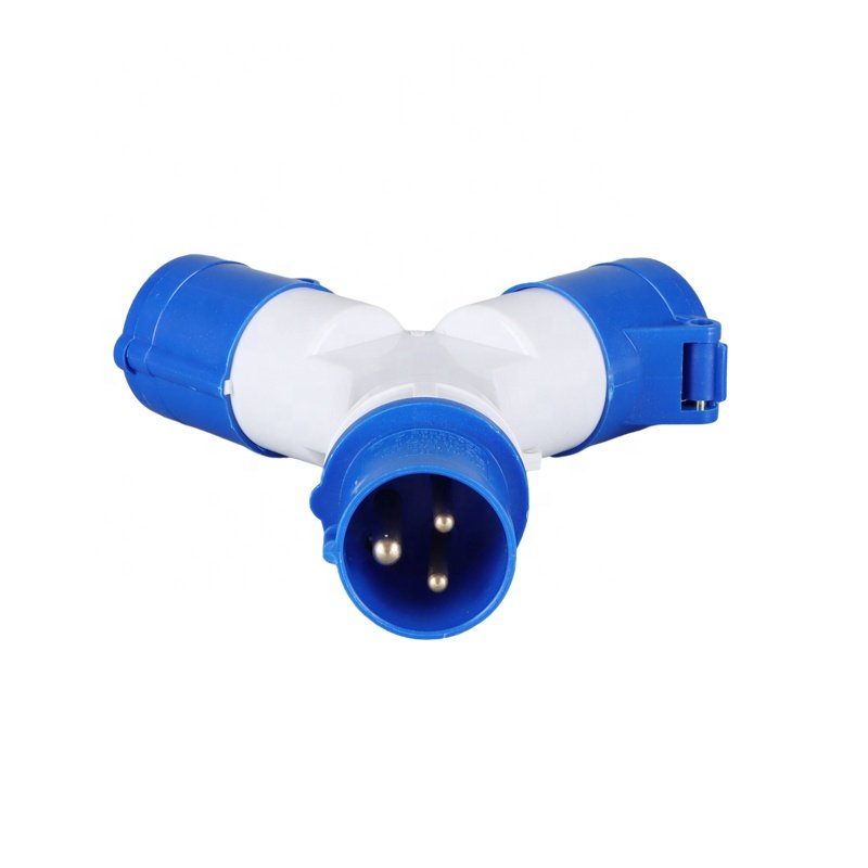 ZNG-1012 IP44 2 Way Industrial Plug 2P+PE 16A One In Two Outlet Industrial Y Splitter Socket
