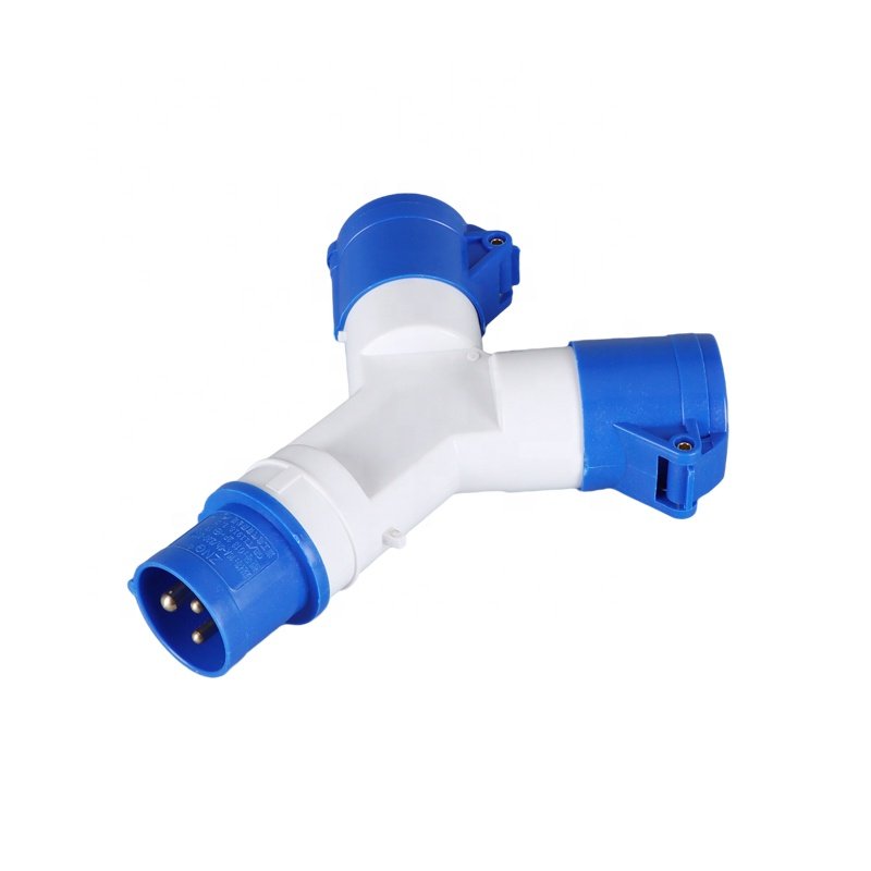 ZNG-1012 IP44 2 Way Industrial Plug 2P+PE 16A One In Two Outlet Industrial Y Splitter Socket