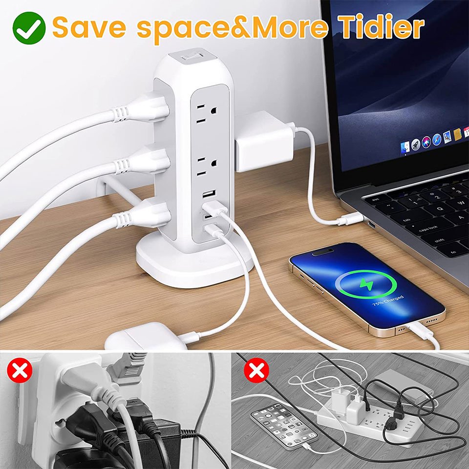 Multi Plug Outlet Splitter 11 AC Outlet Extender Electrical Surge Protector with 2 USB Type C Wall Charger Expander