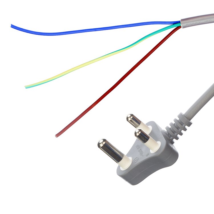 Factory direct sales South Afria SABS Grey 16A/220V Power Cable Open Ended 3 Phase Plug Power Cable 450v H05VV-F 3X0.75MM2