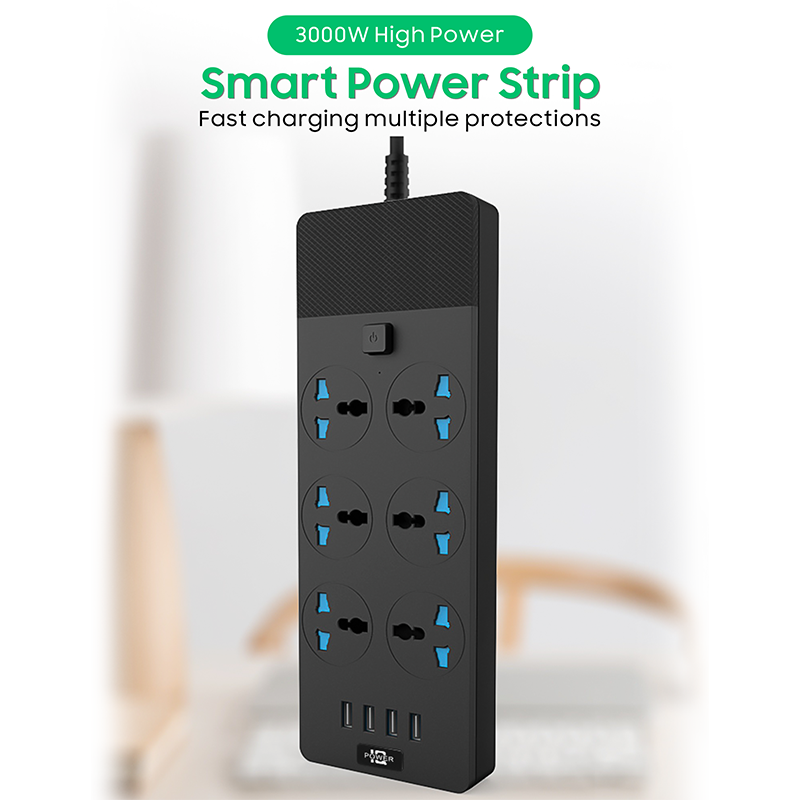 Ultra Thin Extension Cord with 4 USB 6 Outlets Desk Charging Station for Travel Office Dorm Room Plugs Sockets