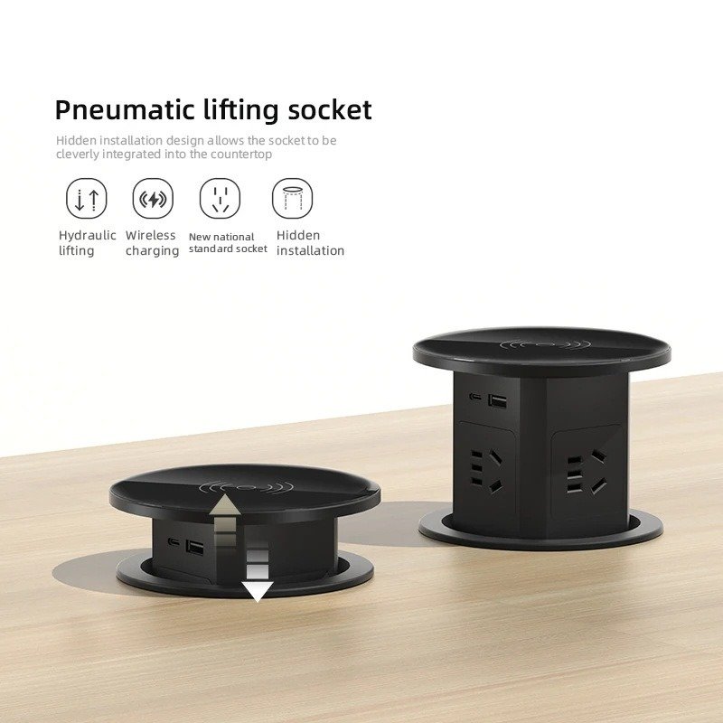 Automatic Pneumatic power outlet pop-up desktop socket,kitchen smart plug with USB type-c,wireless charging table spring Socket