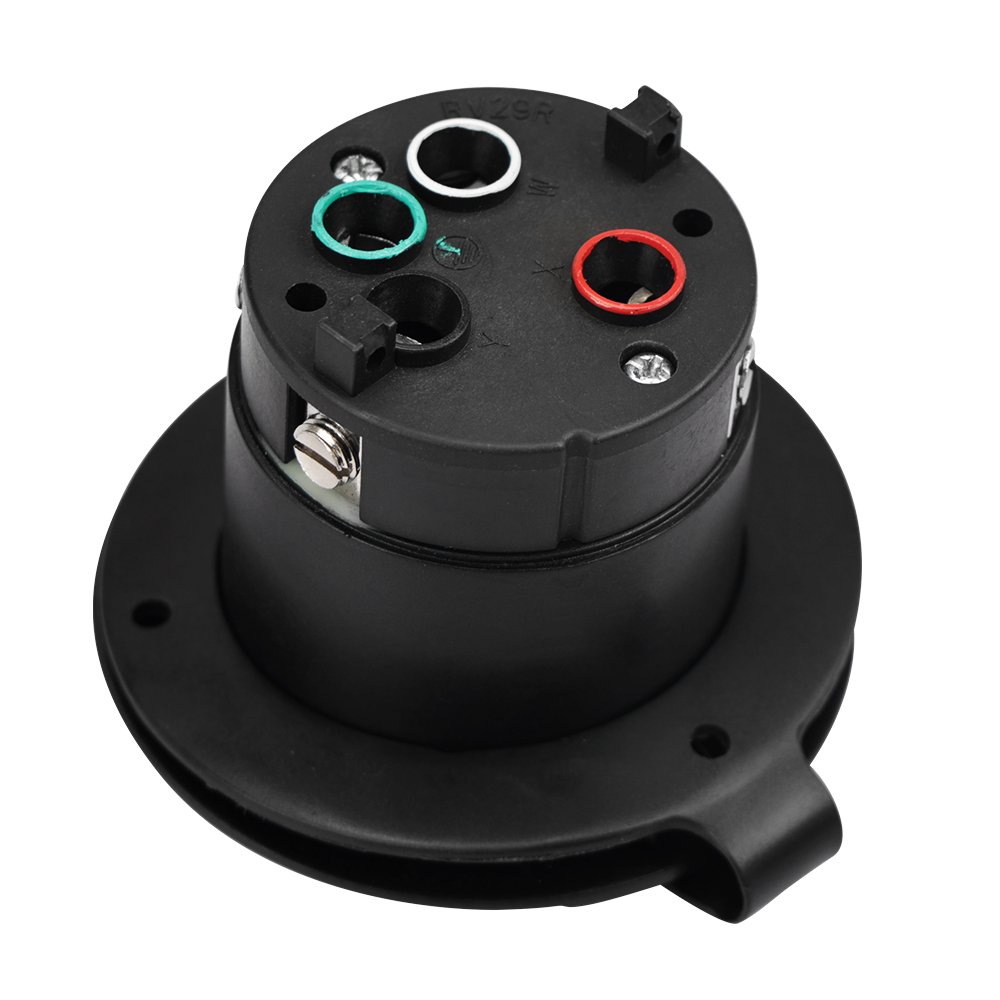 50 Amp 125/250 Volt RV Power Plug Twist Lock Inlet NEMA SS 2-50P with Cover Including 3 Stainless Steel Pins Black