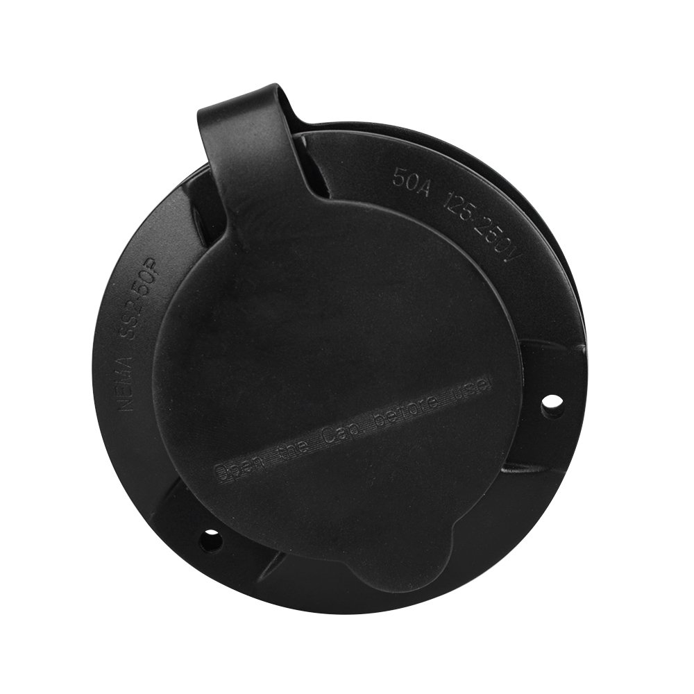 50 Amp 125/250 Volt RV Power Plug Twist Lock Inlet NEMA SS 2-50P with Cover Including 3 Stainless Steel Pins Black