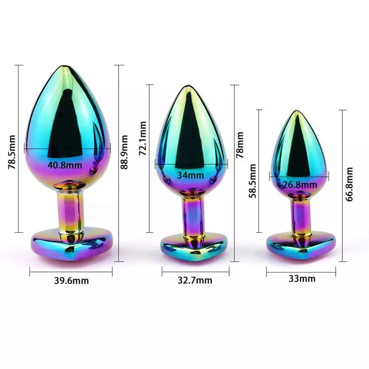 Sex Toys Anal Training Set Crystal Jewel Heart Shaped Metal Anal Plug Colorful Rainbow Butt Plug