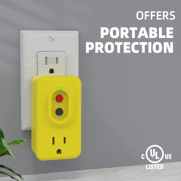 15A 125V Manual reset GFCI adaptor 5-15P& 5-15R Single Socket Portable Yellow electrical gfci plugs with Socket