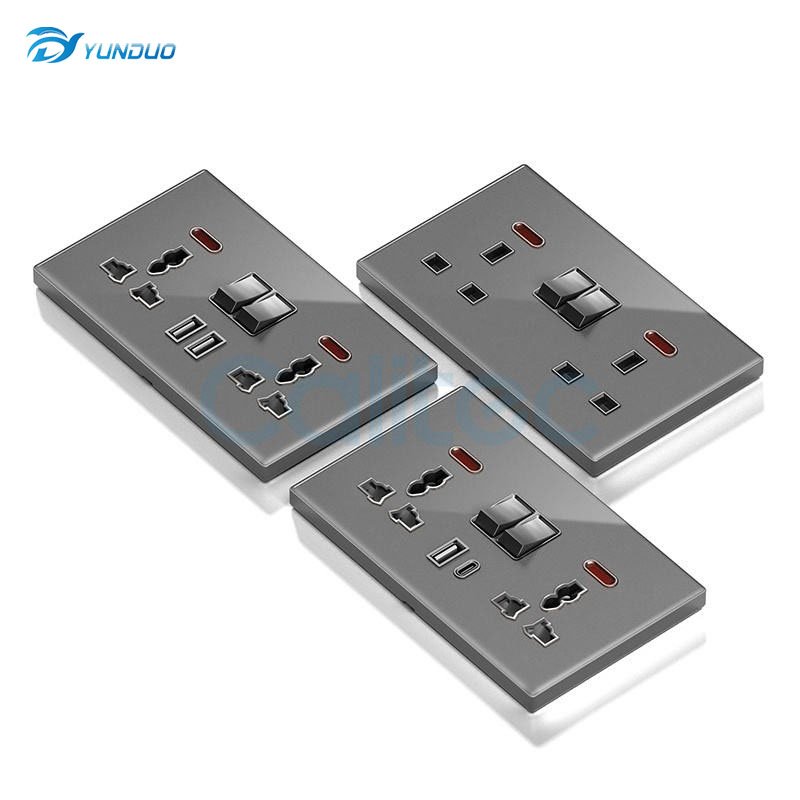 Black Universal Wall USB C Socket 10W 2port USB Plug Adapter Outlet Wall mounted Eu 220V Electrical Power Socket