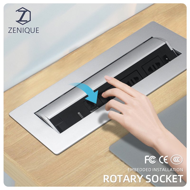 Mounted Manual Rotary Socet Manual Flip Up Multi Plug Power Socket Set Office Conference Desk Kitchen Tabletop Socket