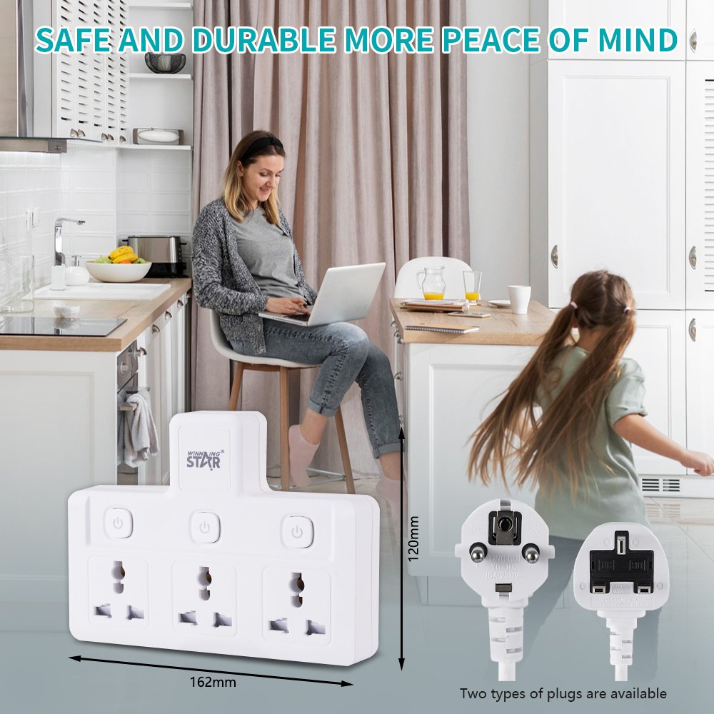 WINNING STAR 10A/2500W 3 Switches Control 3 Jacks ST-4034 All-In-One Copper Electric Extension Plug And Sockets Switches
