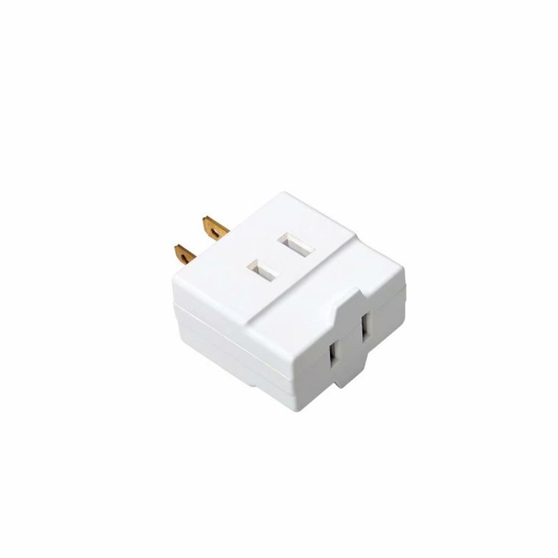 Single Receptacle to 3 Outlet Cube Wall Tap,Plug-In Triple outlet polarized adapter,White