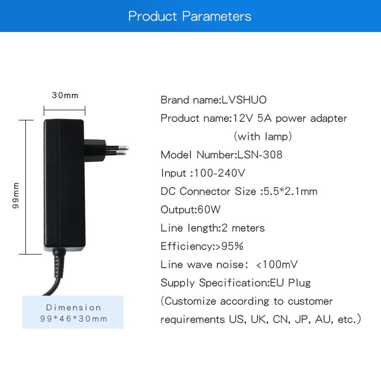 New Product For Lcd Power Supply EU US UK plug 12V 5A AC/DC Power Adapter 12V 5A Power Adapter