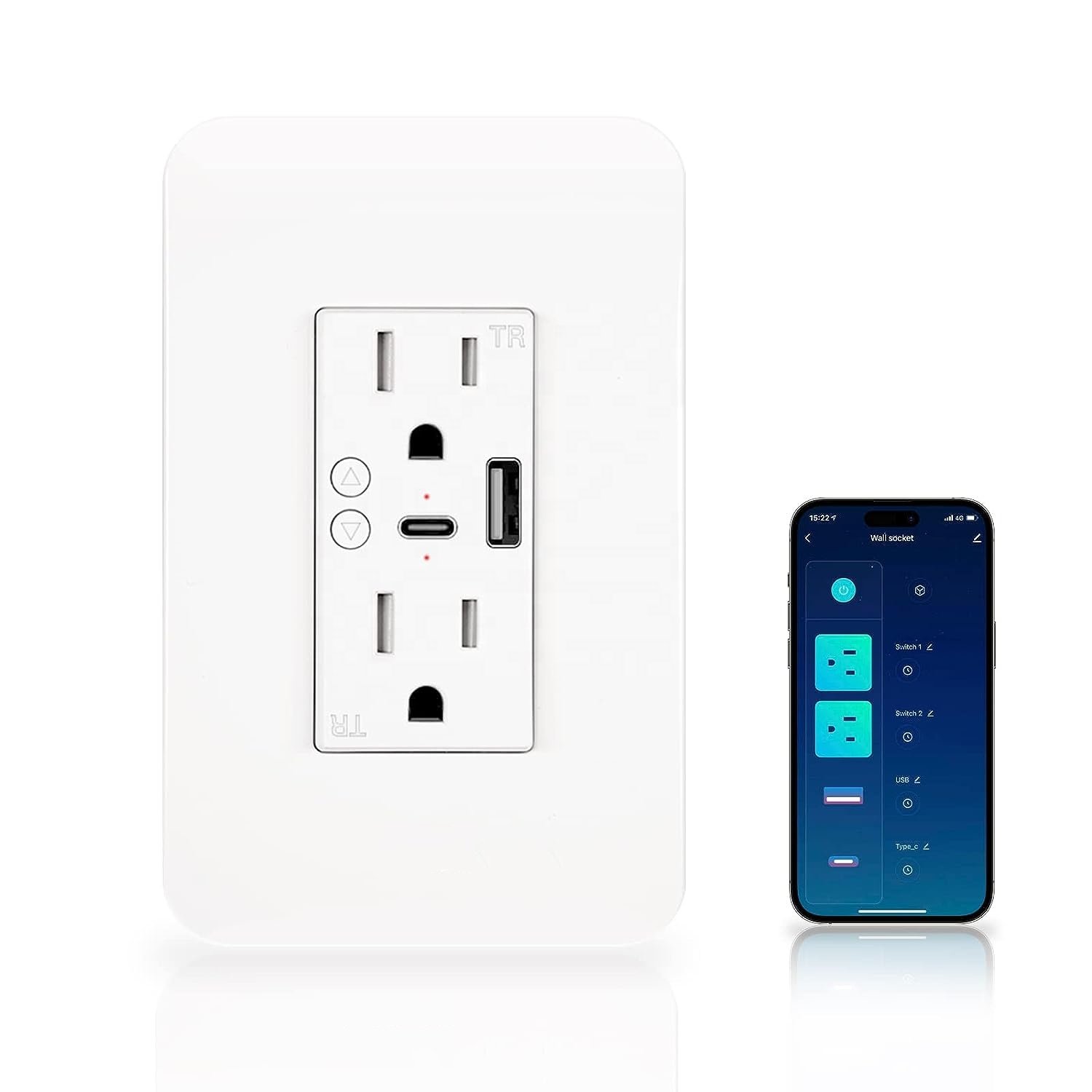 Smart USB Wall Outlet Receptacle Wifi Smart Life Wall Socket 2000W Power Socket with 12 Outlets 2500w Max Power US plug 2Outlets