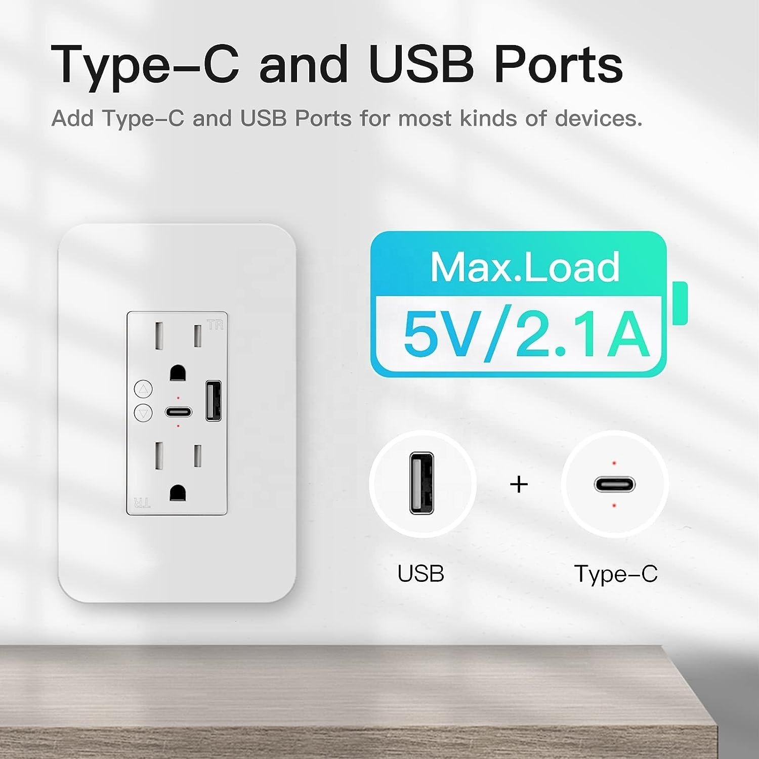 Smart USB Wall Outlet Receptacle Wifi Smart Life Wall Socket 2000W Power Socket with 12 Outlets 2500w Max Power US plug 2Outlets