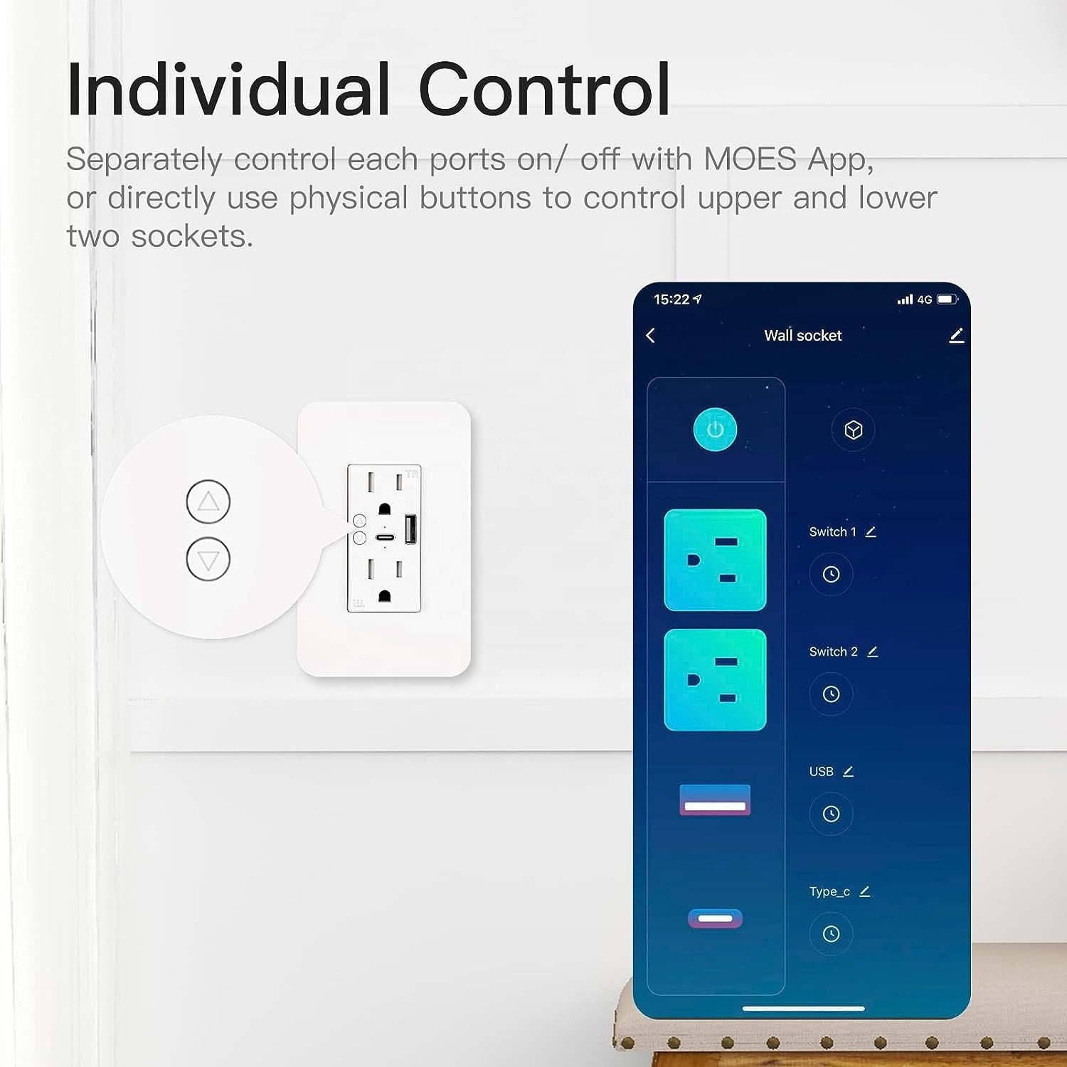 Smart USB Wall Outlet Receptacle Wifi Smart Life Wall Socket 2000W Power Socket with 12 Outlets 2500w Max Power US plug 2Outlets