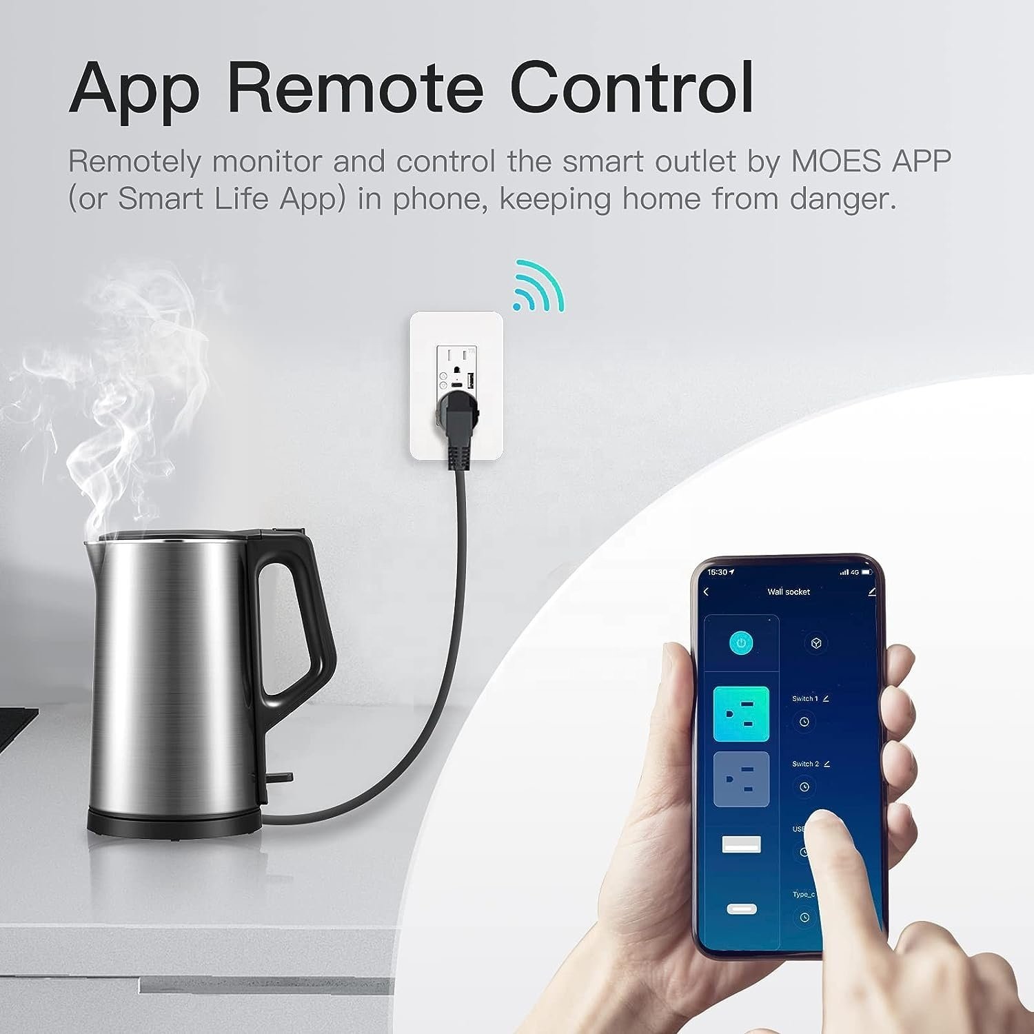 Smart USB Wall Outlet Receptacle Wifi Smart Life Wall Socket 2000W Power Socket with 12 Outlets 2500w Max Power US plug 2Outlets