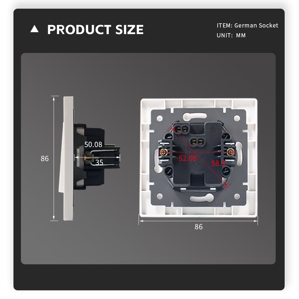 EU Electrical Plug Outlet 220V 250V 86mm Waterproof Ip44 Schuko Socket Power Socket with Cover