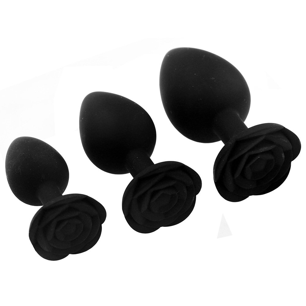 LOVE Factory Rose Shaped Silicone Anal Butt Plug 3 Size Big Size Buttplug Anal Toys for Male Black red Rose Rose Pink Single