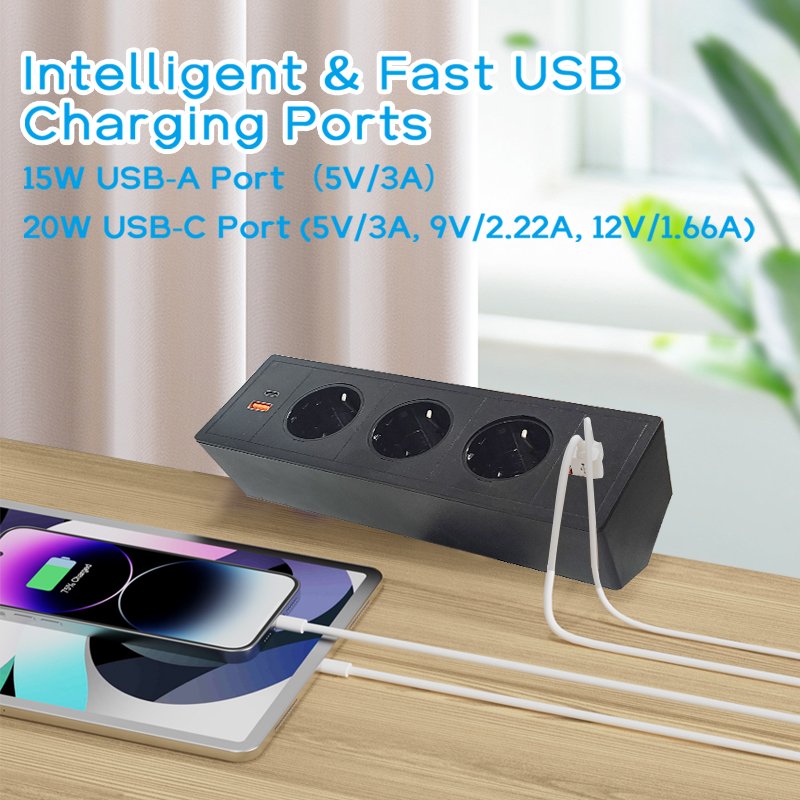 7 In 1 Table Edge Removable EU Power Socket Multi USB Desktop 3 Plug Extension Power Strip For Office Hotel Home