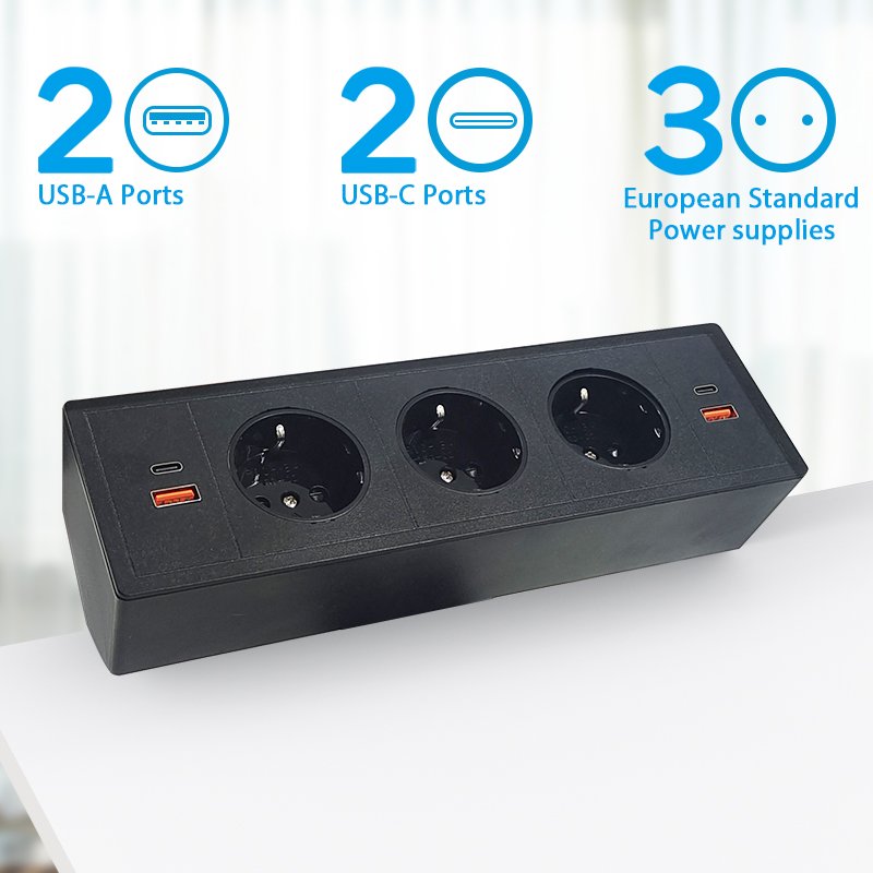 7 In 1 Table Edge Removable EU Power Socket Multi USB Desktop 3 Plug Extension Power Strip For Office Hotel Home