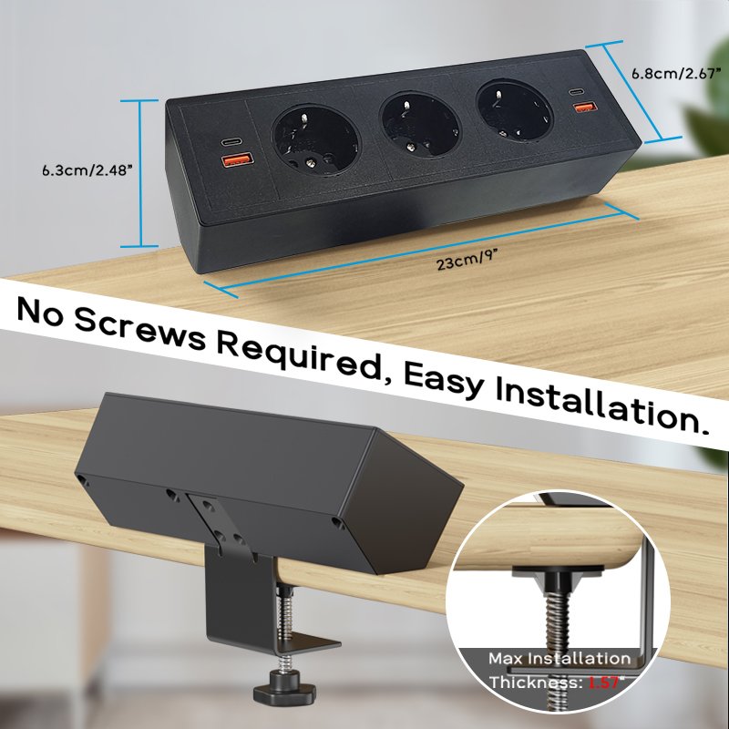 7 In 1 Table Edge Removable EU Power Socket Multi USB Desktop 3 Plug Extension Power Strip For Office Hotel Home