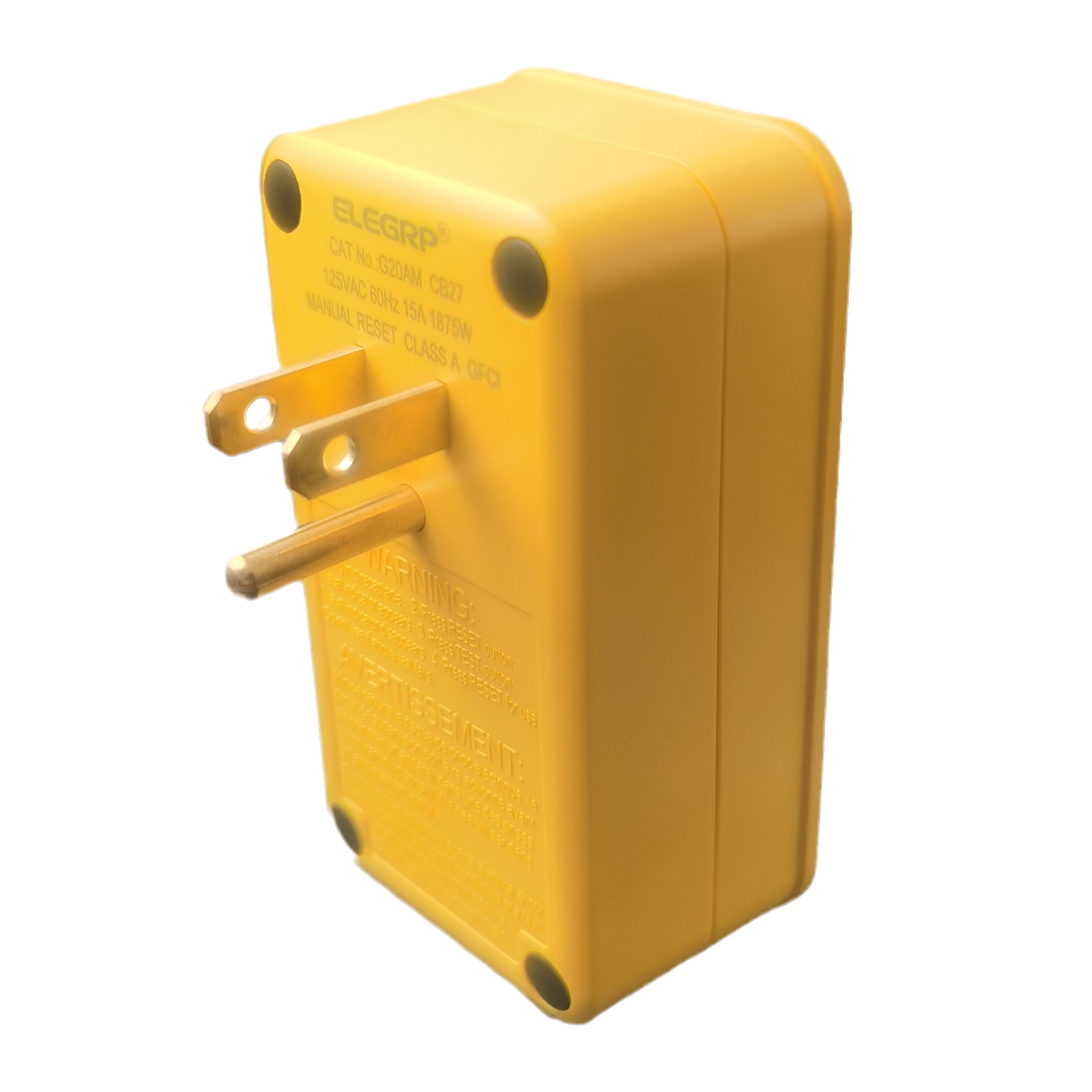 3 Prong Self-Test GFCI Adapter 3 Pin GFCI Plug with outlet 1875W Manual Reset GFCI adaptor