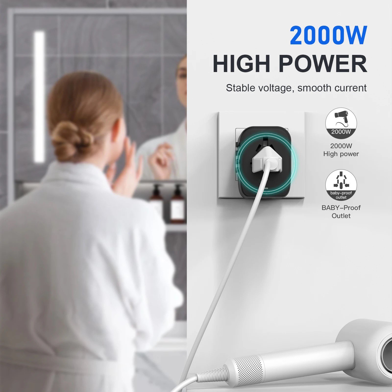 Extension Cord Usb 1500w Pd Wall Power Travel Adaptor Multi Plug Universal Travel Adapter Dual Type-c Travel Adapter