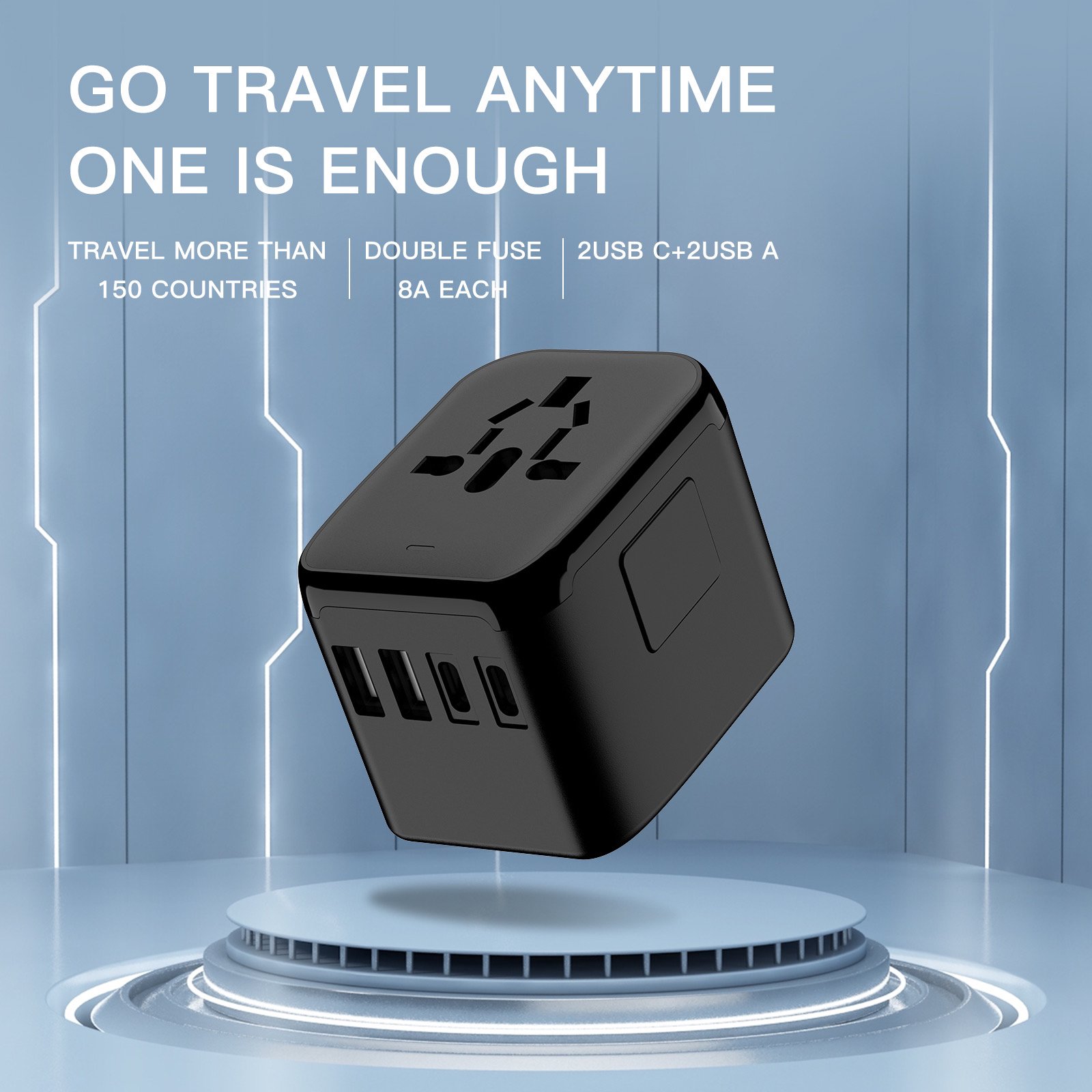 Extension Cord Usb 1500w Pd Wall Power Travel Adaptor Multi Plug Universal Travel Adapter Dual Type-c Travel Adapter