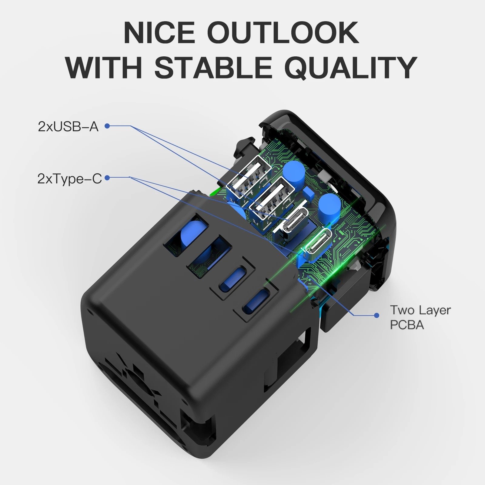 Extension Cord Usb 1500w Pd Wall Power Travel Adaptor Multi Plug Universal Travel Adapter Dual Type-c Travel Adapter