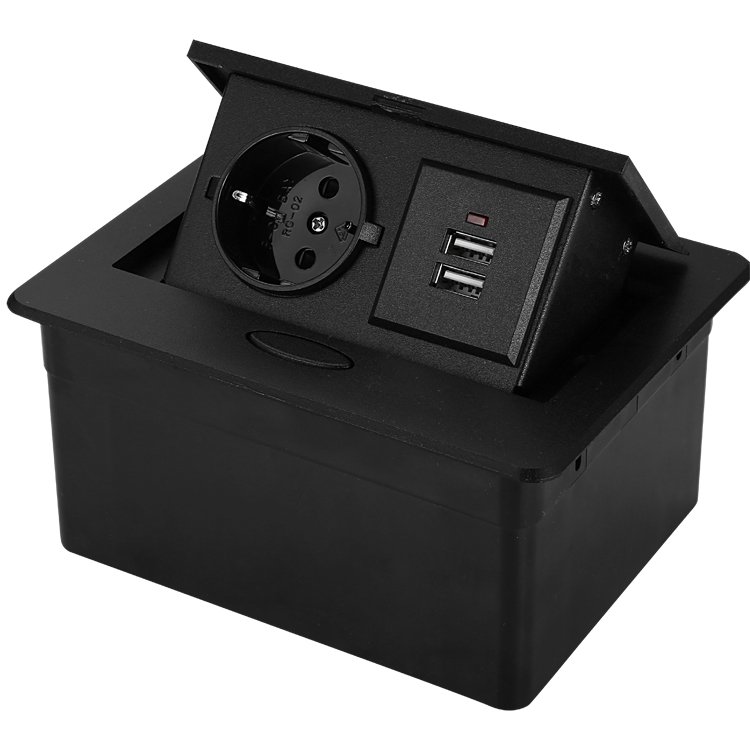 Universal Plug Waterproof Electrical Hidden Multifunction Black Pop Up Tabletop Socket With Rj45 Data Ports