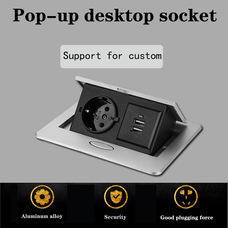 Universal Plug Waterproof Electrical Hidden Multifunction Black Pop Up Tabletop Socket With Rj45 Data Ports