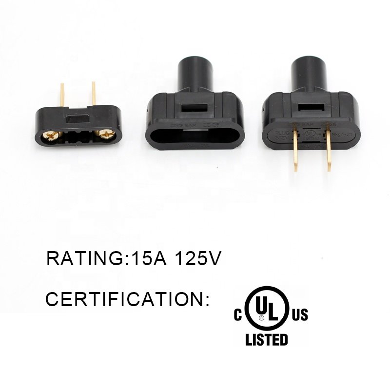 USA Standard 15A 125V 2 Pin Type L Black Electrical Rewireable American Power Plug