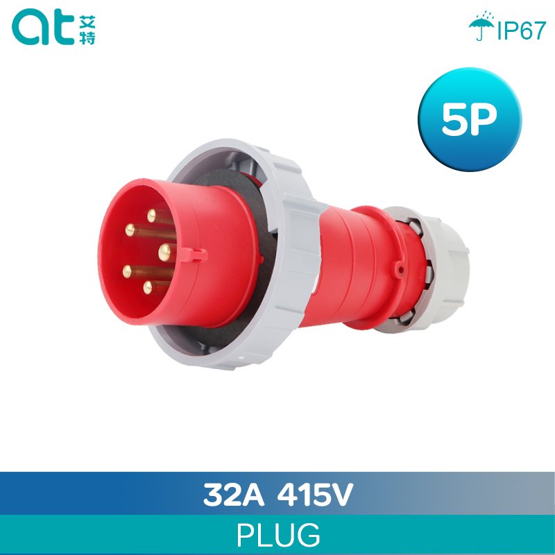 IP67 3P+E AT electric 32a industrial 3 phase male female plug socket 32 ampere 4 pin male and female industrial plug and socket
