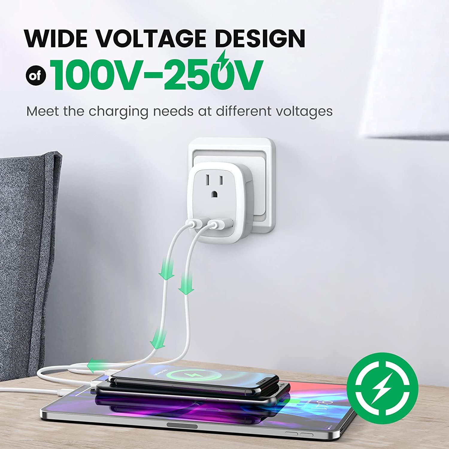 International Power Adapter with 2 USB Ports American Outlets 3-in-1 European Plug for Travel White ABS SDK OEM ODM Order 10A