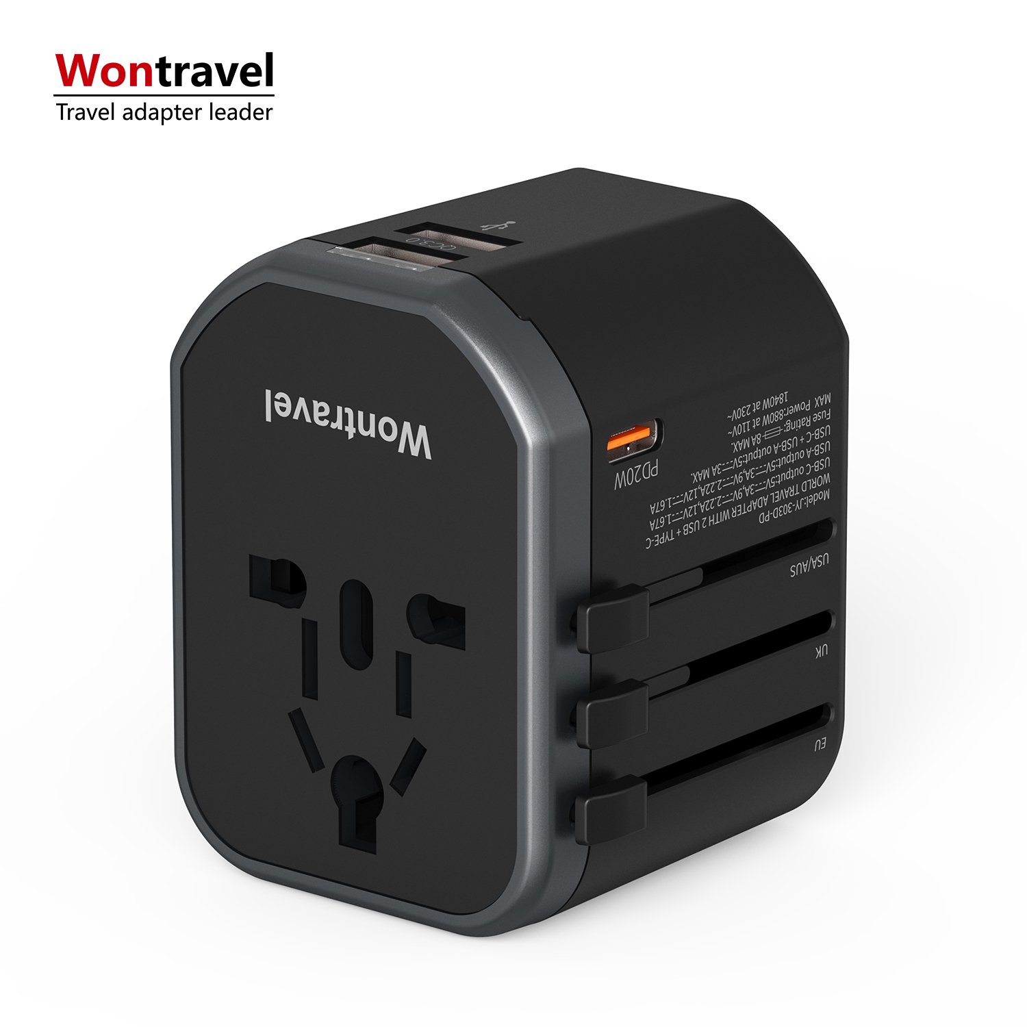 Wontravel 20W PD Fast Charger Travel Adaptor Universal Double Worldwide Travel Adapter with South African Plug