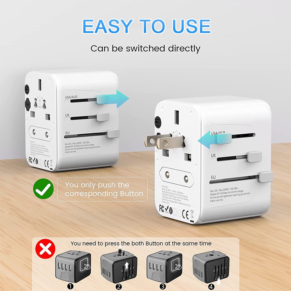 Worldplug universal socket travel adaptor international travel power multi plug adapter with usb and type-c
