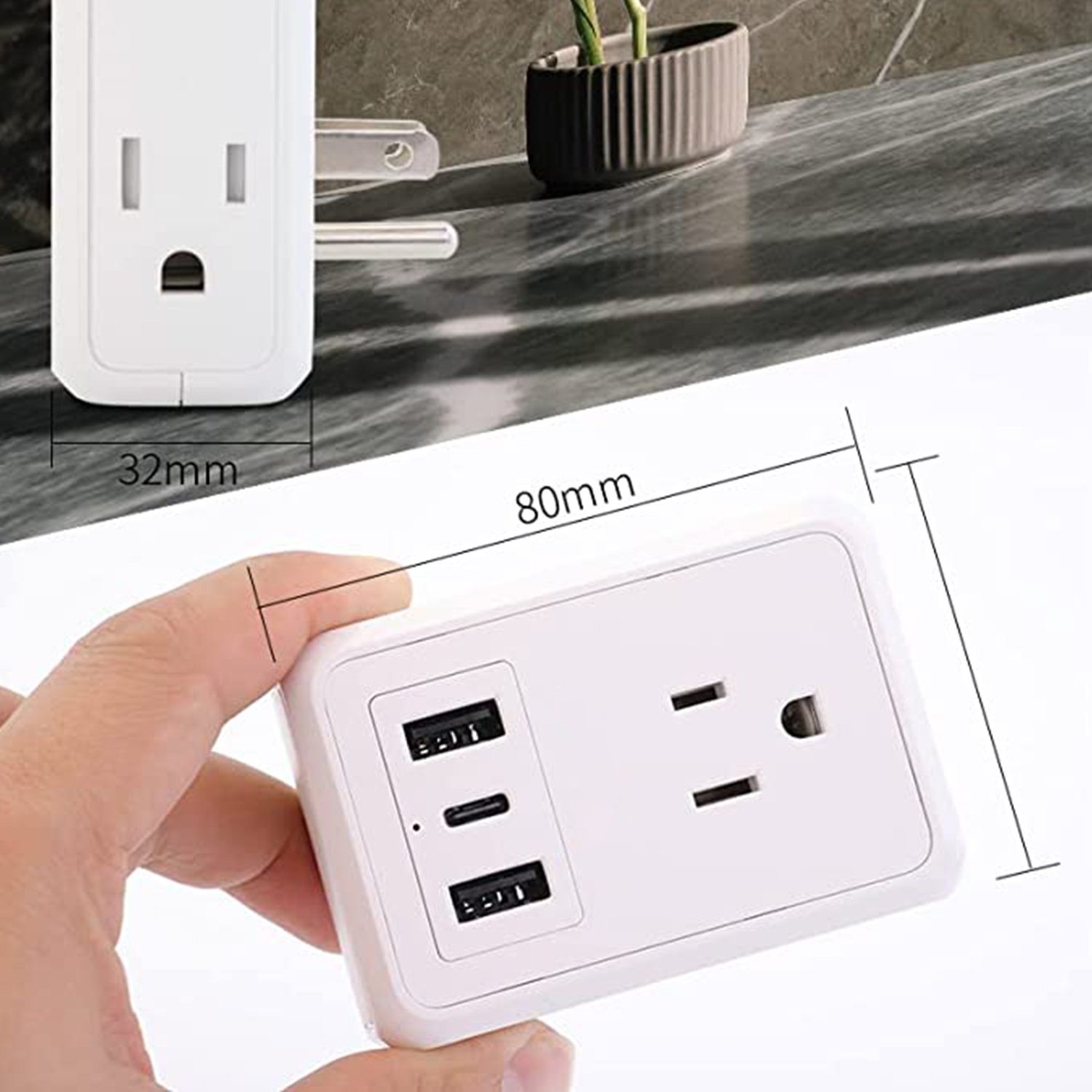 Design US Customizable One-to-Three Multi-Function Wall Socket 2USB+1Type-C Converter 250v 10a Single Power Expander Safety US